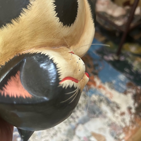 VTG Handmade & Painted Wood Sleeping Cat W/ Whiskers Folk Art Figurine Indonesia - Picture 12 of 16